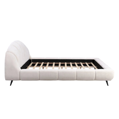 Christopher Knight Home - Alexander King Upholstered Platform Bed with Shell-Shape Headboard and Solid Wood Frame