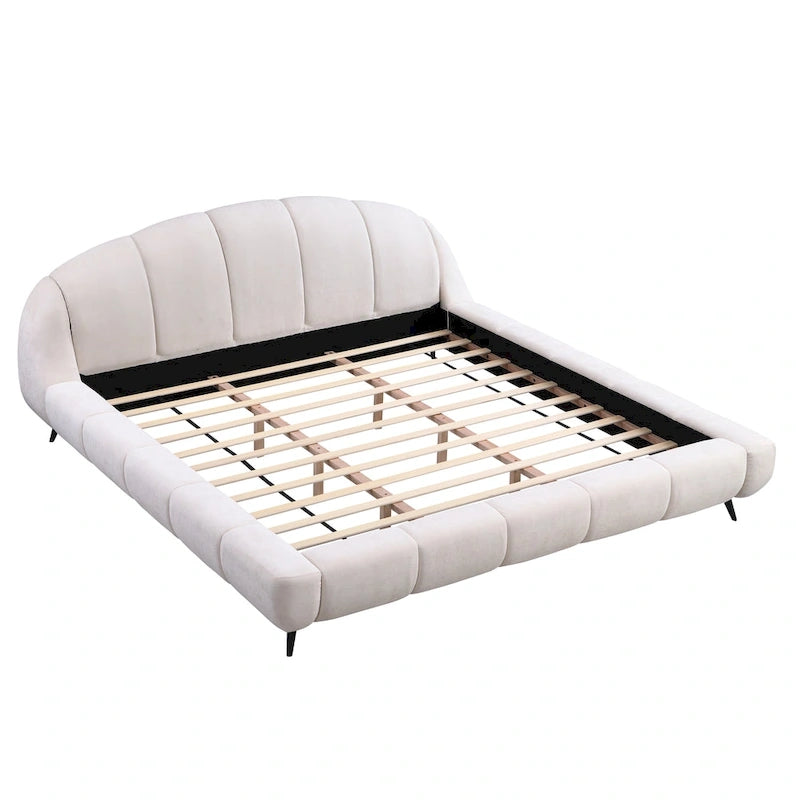 Christopher Knight Home - Alexander King Upholstered Platform Bed with Shell-Shape Headboard and Solid Wood Frame