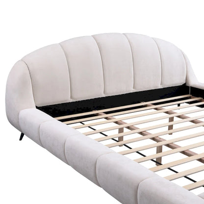Christopher Knight Home - Alexander King Upholstered Platform Bed with Shell-Shape Headboard and Solid Wood Frame