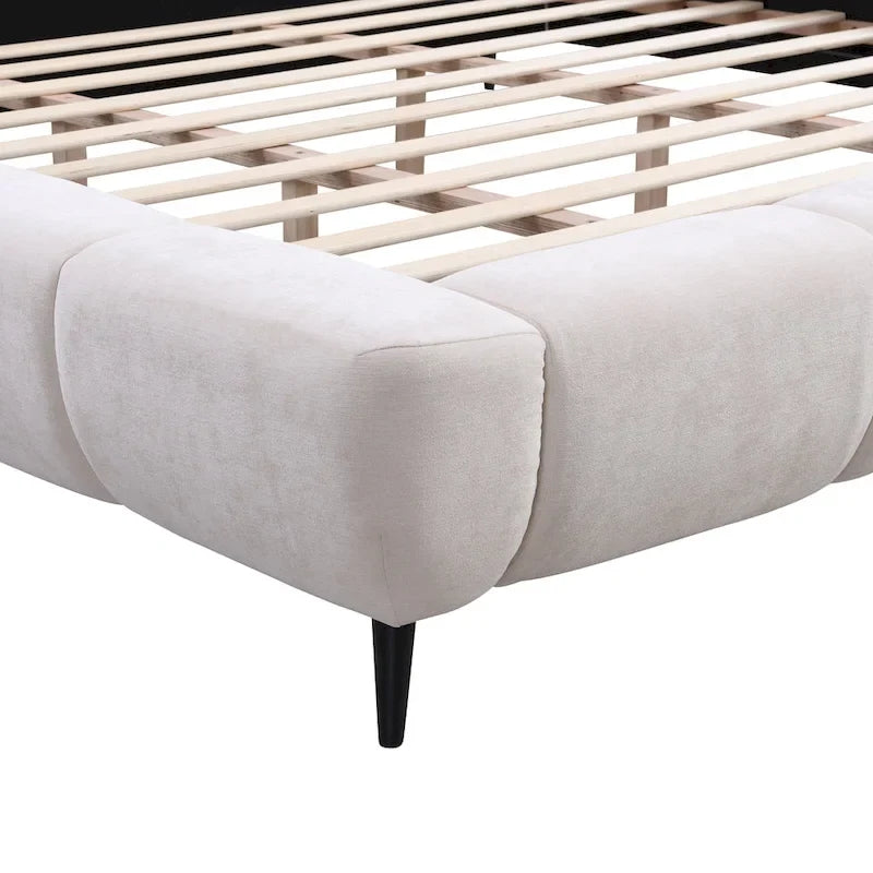 Christopher Knight Home - Alexander King Upholstered Platform Bed with Shell-Shape Headboard and Solid Wood Frame