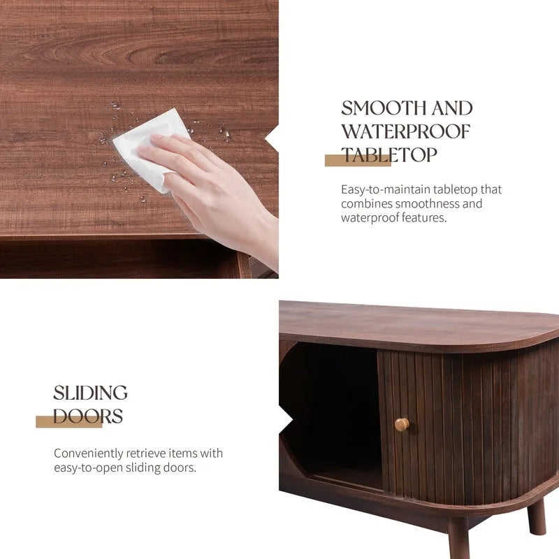 Rattan TV Stand for TVs Up to 75, Media Console Entertainment Center with Solid Wood Legs