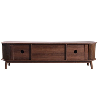 Rattan TV Stand for TVs Up to 75, Media Console Entertainment Center with Solid Wood Legs