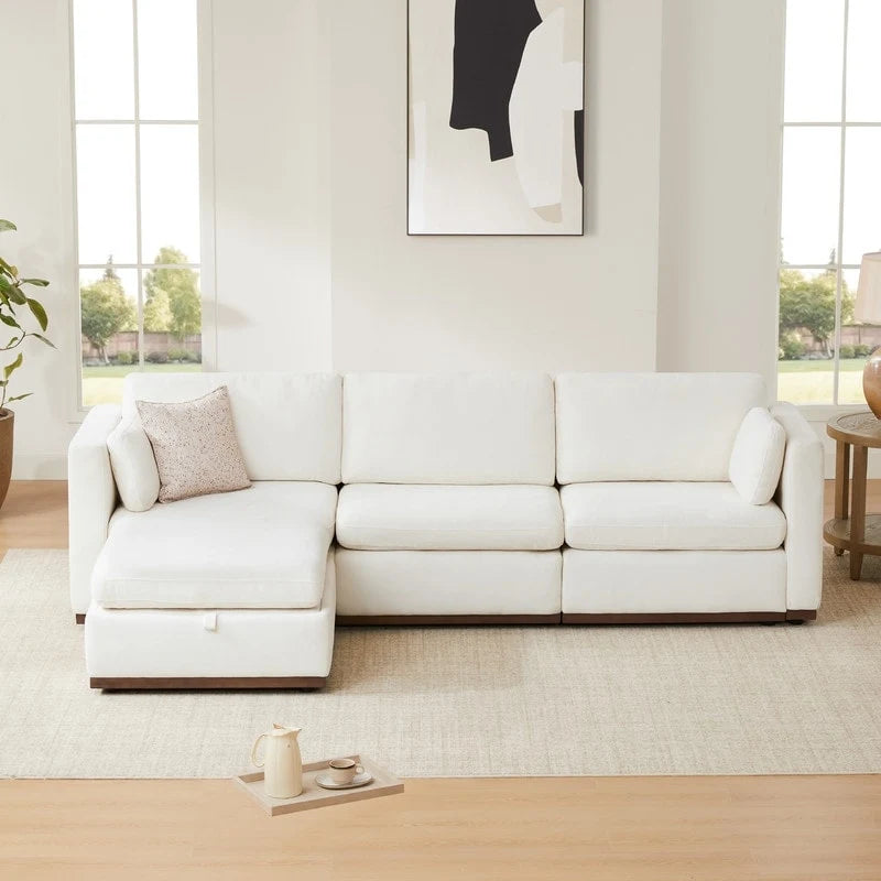 Mia L-shape Oversized Modular Sectional Fabric Sofa with Upgraded Wood Base