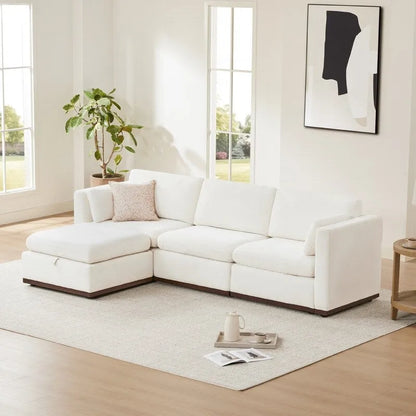 Mia L-shape Oversized Modular Sectional Fabric Sofa with Upgraded Wood Base