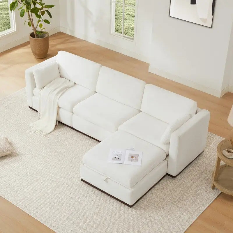 Mia L-shape Oversized Modular Sectional Fabric Sofa with Upgraded Wood Base