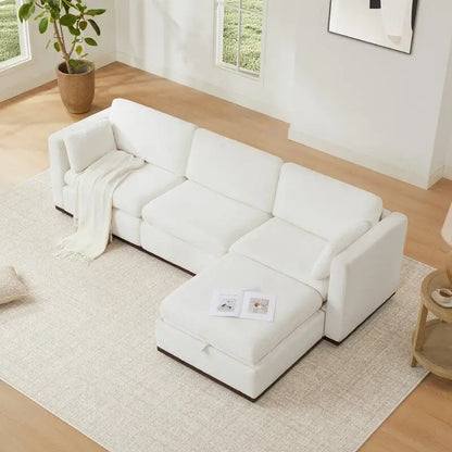 Mia L-shape Oversized Modular Sectional Fabric Sofa with Upgraded Wood Base