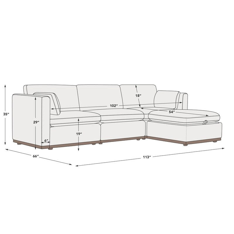 Mia L-shape Oversized Modular Sectional Fabric Sofa with Upgraded Wood Base