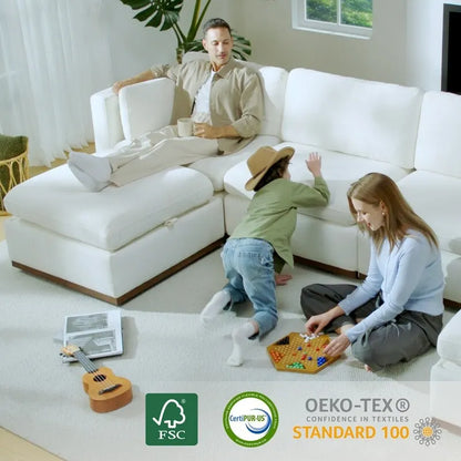 Mia L-shape Oversized Modular Sectional Fabric Sofa with Upgraded Wood Base