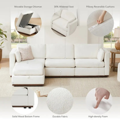 Mia L-shape Oversized Modular Sectional Fabric Sofa with Upgraded Wood Base