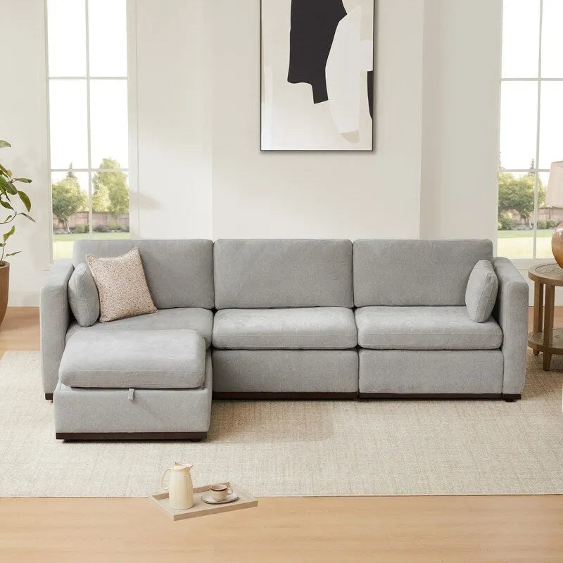Mia L-shape Oversized Modular Sectional Fabric Sofa with Upgraded Wood Base