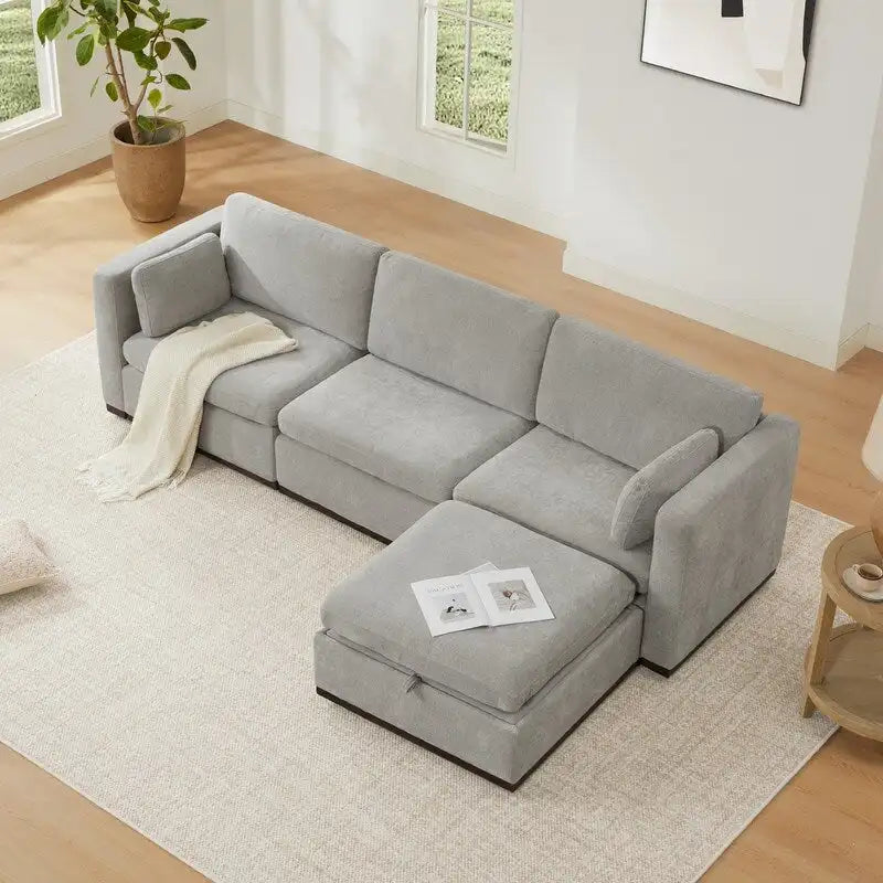 Mia L-shape Oversized Modular Sectional Fabric Sofa with Upgraded Wood Base