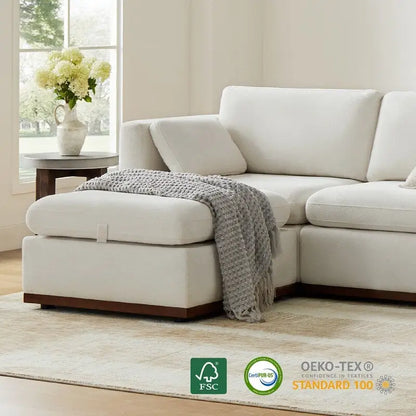 Mia L-shape Oversized Modular Sectional Fabric Sofa with Upgraded Wood Base