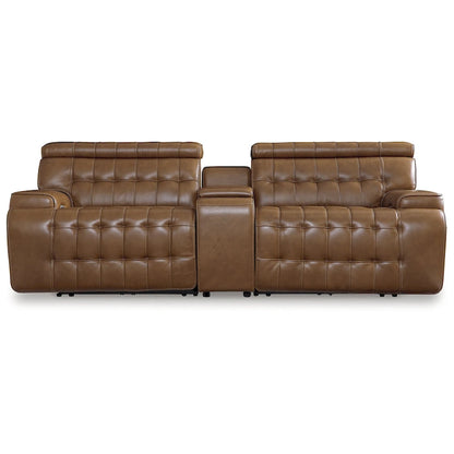 Signature Design by Ashley Temmpton Brown 3-Piece Power Reclining Sectional Loveseat with Console - 100W x 44D x 34H