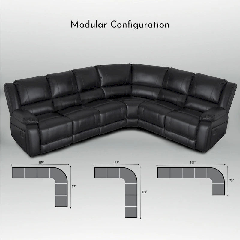 129W Faux Leather 6-Seat Large Manual Reclining Sectional Sofa