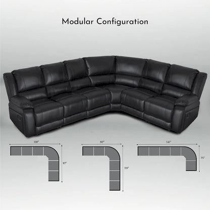 129W Faux Leather 6-Seat Large Manual Reclining Sectional Sofa