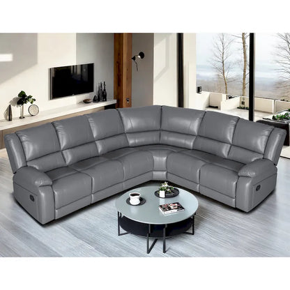 129W Faux Leather 6-Seat Large Manual Reclining Sectional Sofa