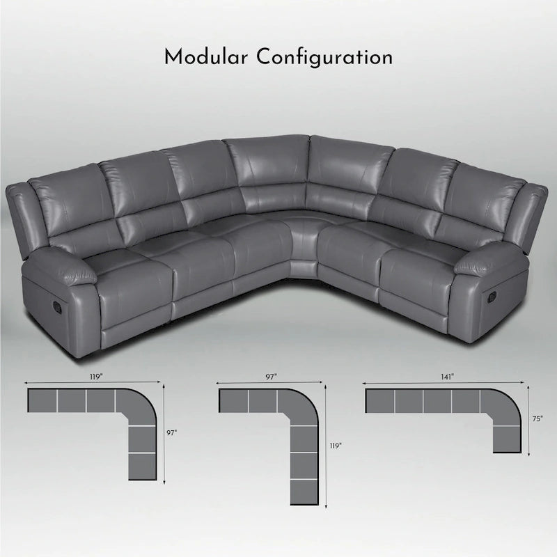 129W Faux Leather 6-Seat Large Manual Reclining Sectional Sofa