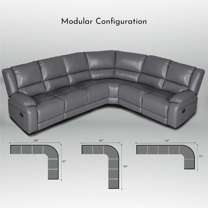 129W Faux Leather 6-Seat Large Manual Reclining Sectional Sofa
