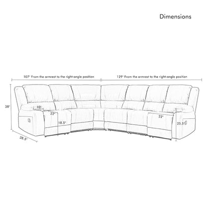 129W Faux Leather 6-Seat Large Manual Reclining Sectional Sofa
