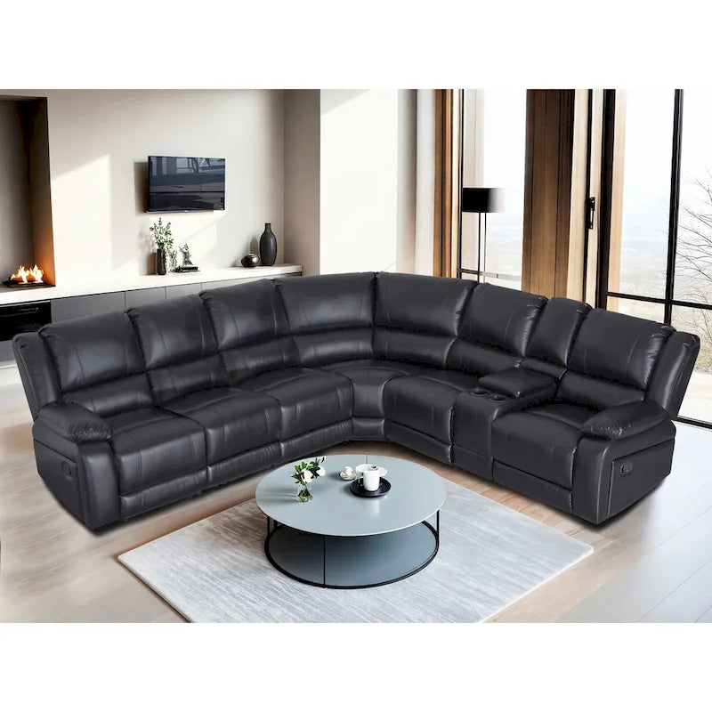 129W Faux Leather 6-Seat Large Manual Reclining Sectional Sofa