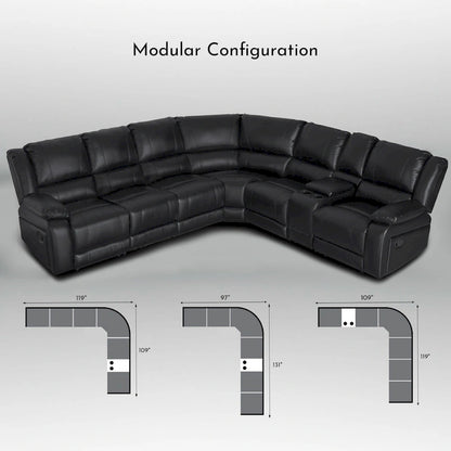 129W Faux Leather 6-Seat Large Manual Reclining Sectional Sofa