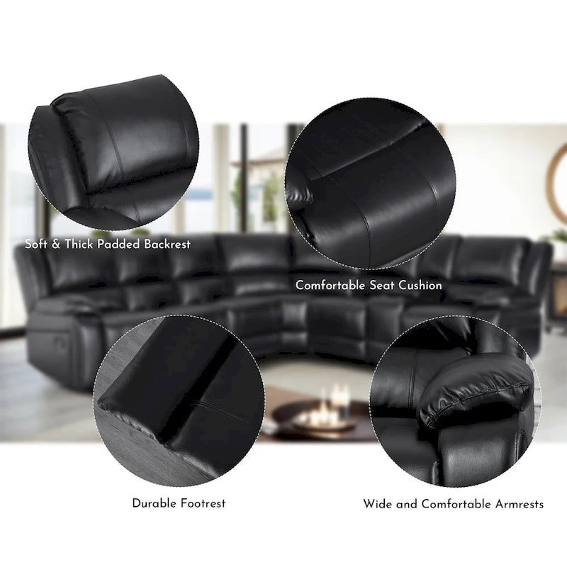 129W Faux Leather 6-Seat Large Manual Reclining Sectional Sofa