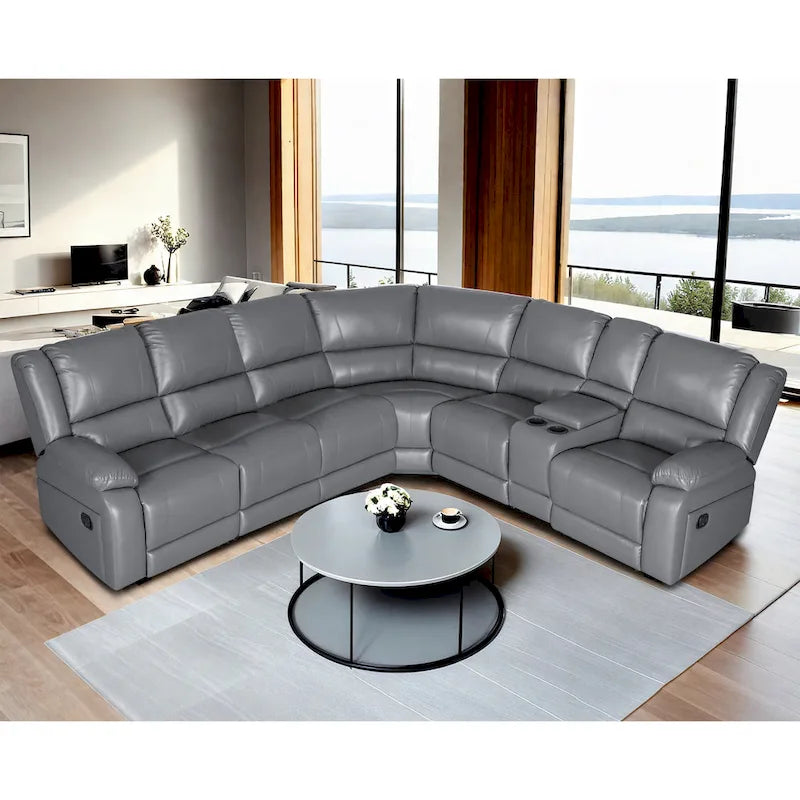 129W Faux Leather 6-Seat Large Manual Reclining Sectional Sofa