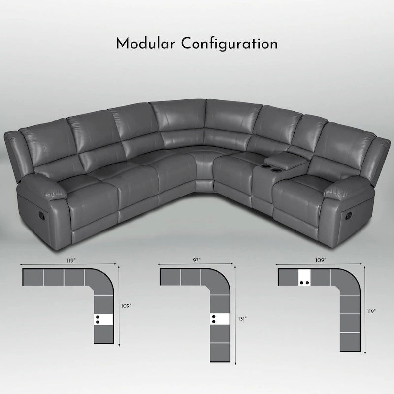 129W Faux Leather 6-Seat Large Manual Reclining Sectional Sofa