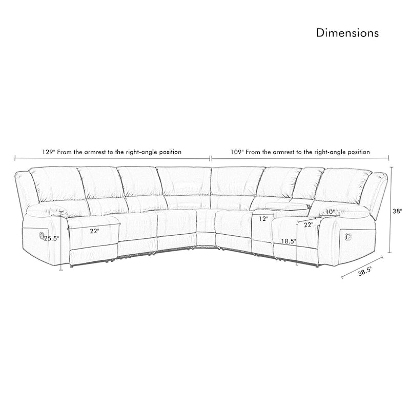 129W Faux Leather 6-Seat Large Manual Reclining Sectional Sofa