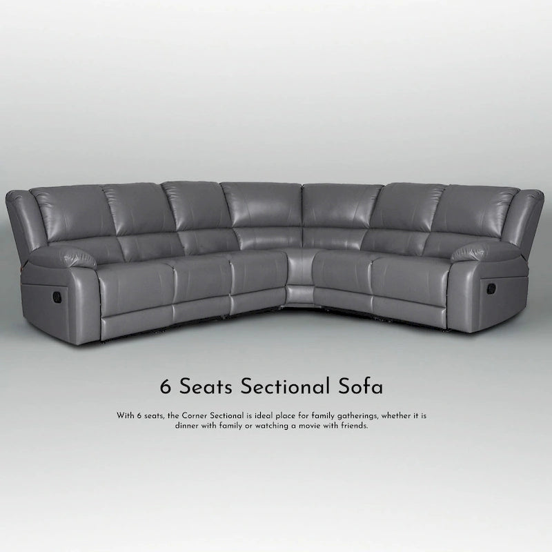 129W Faux Leather 6-Seat Large Manual Reclining Sectional Sofa