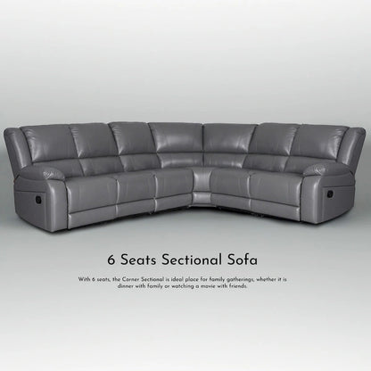 129W Faux Leather 6-Seat Large Manual Reclining Sectional Sofa