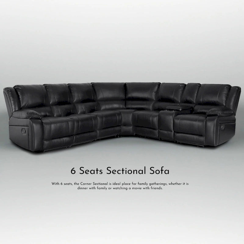 129W Faux Leather 6-Seat Large Manual Reclining Sectional Sofa
