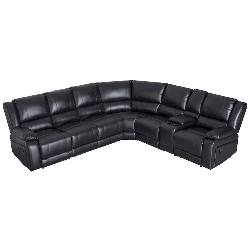 129W Faux Leather 6-Seat Large Manual Reclining Sectional Sofa