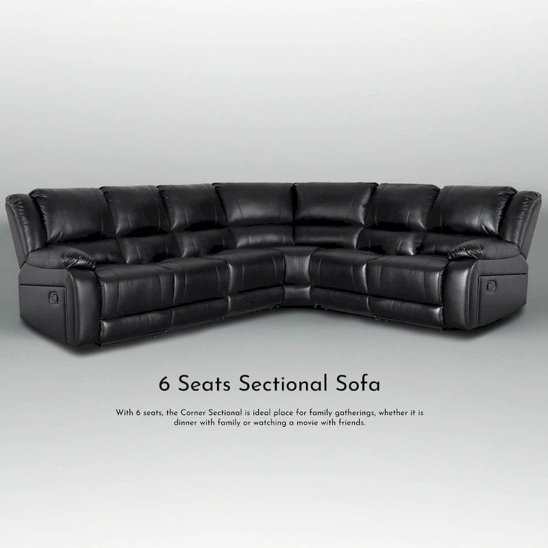 129W Faux Leather 6-Seat Large Manual Reclining Sectional Sofa