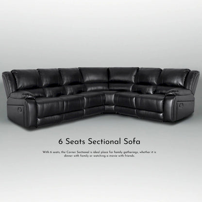 129W Faux Leather 6-Seat Large Manual Reclining Sectional Sofa