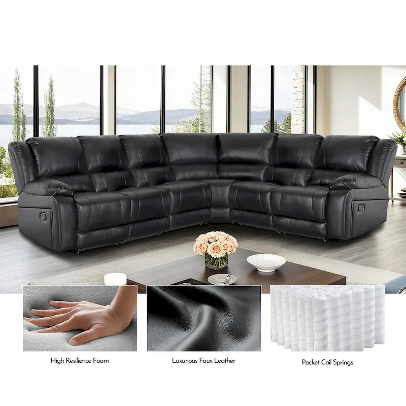 129W Faux Leather 6-Seat Large Manual Reclining Sectional Sofa