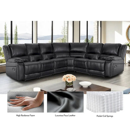 129W Faux Leather 6-Seat Large Manual Reclining Sectional Sofa