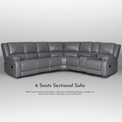 129W Faux Leather 6-Seat Large Manual Reclining Sectional Sofa
