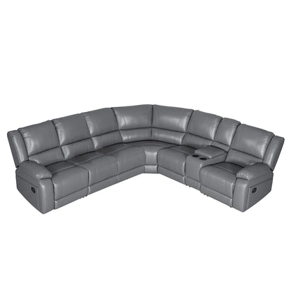 129W Faux Leather 6-Seat Large Manual Reclining Sectional Sofa