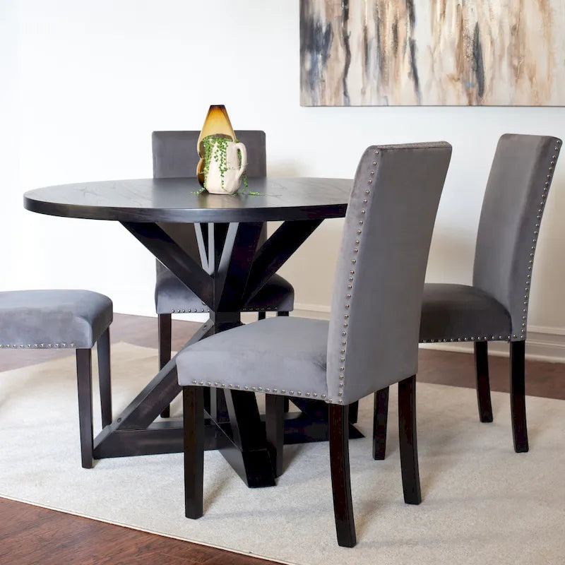 5-Piece Compact Dining Table and Chairs Set Modern Dining Table and Chairs Set with Chrome Nailhead Trim Chairs for Kitchen