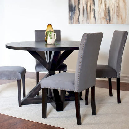 5-Piece Compact Dining Table and Chairs Set Modern Dining Table and Chairs Set with Chrome Nailhead Trim Chairs for Kitchen