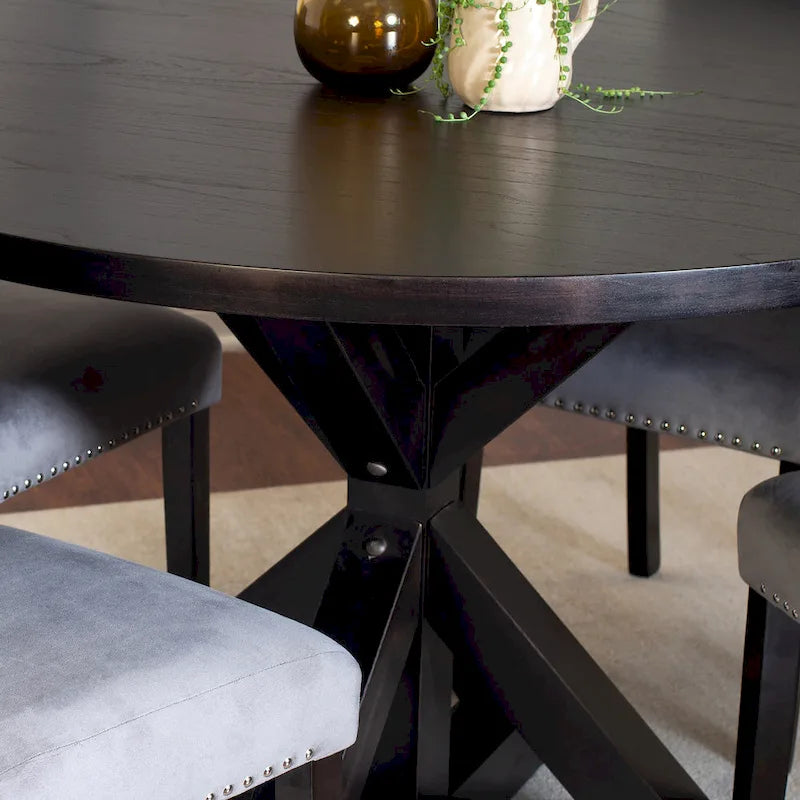 5-Piece Compact Dining Table and Chairs Set Modern Dining Table and Chairs Set with Chrome Nailhead Trim Chairs for Kitchen