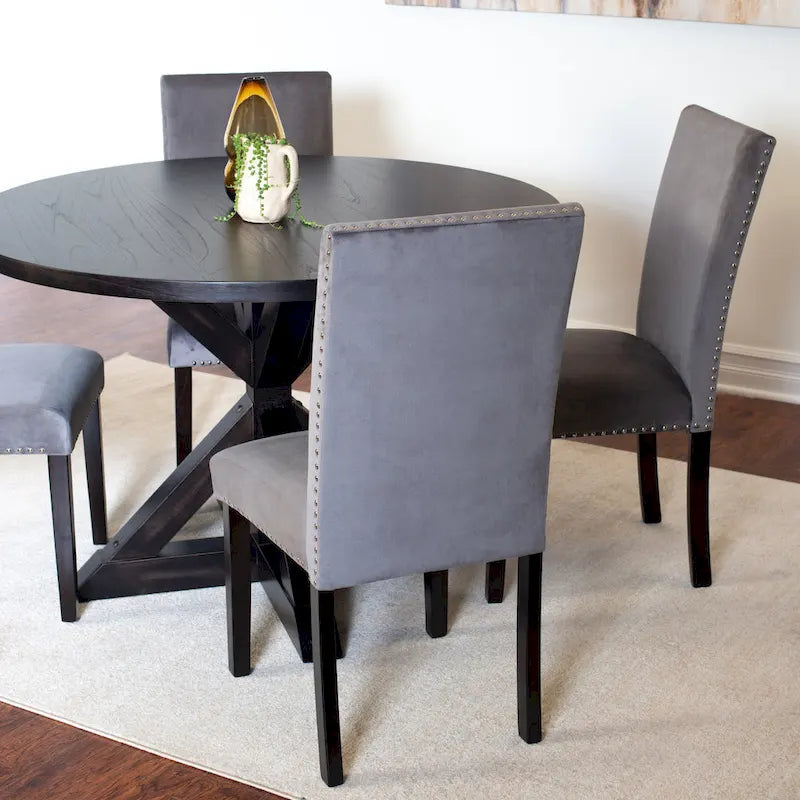 5-Piece Compact Dining Table and Chairs Set Modern Dining Table and Chairs Set with Chrome Nailhead Trim Chairs for Kitchen