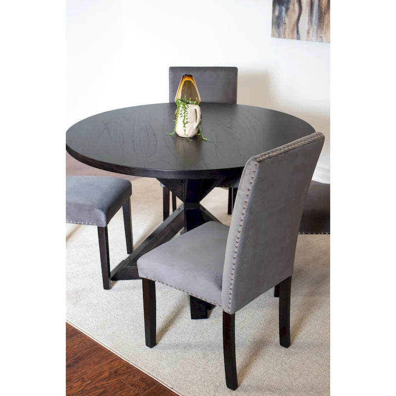 5-Piece Compact Dining Table and Chairs Set Modern Dining Table and Chairs Set with Chrome Nailhead Trim Chairs for Kitchen