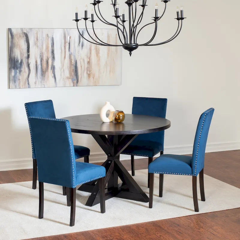 5-Piece Compact Dining Table and Chairs Set Modern Dining Table and Chairs Set with Chrome Nailhead Trim Chairs for Kitchen