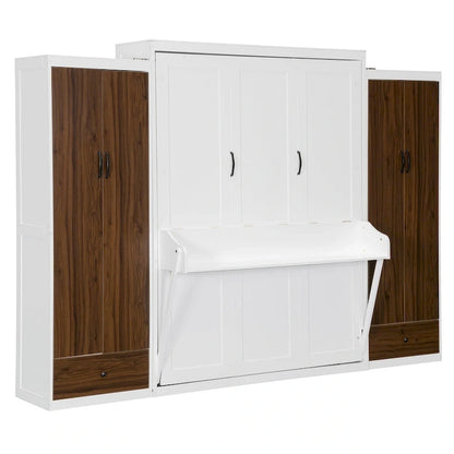 Queen Size Murphy Bed Wall Bed with Closet, Drawers and Table