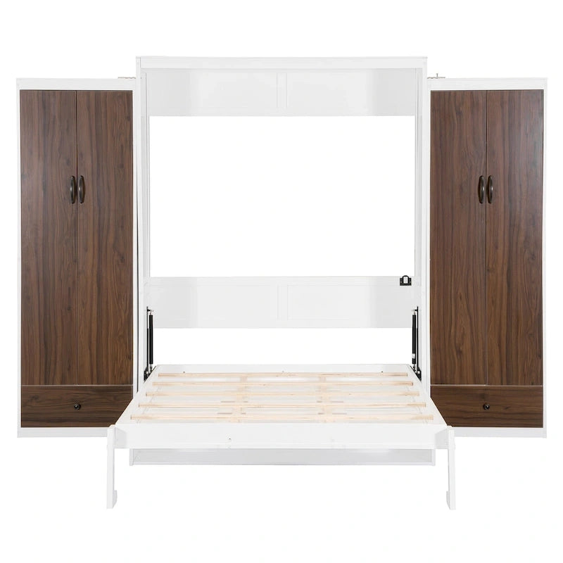 Queen Size Murphy Bed Wall Bed with Closet, Drawers and Table