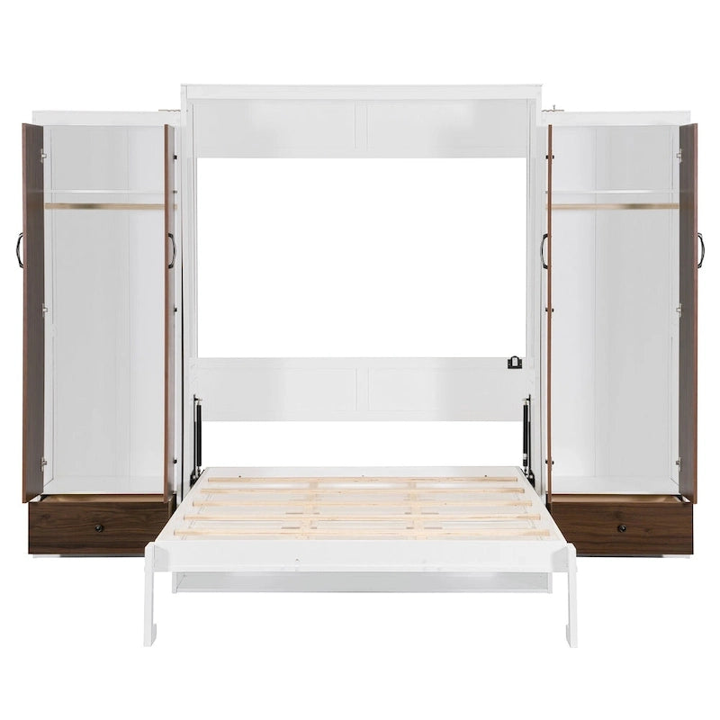 Queen Size Murphy Bed Wall Bed with Closet, Drawers and Table