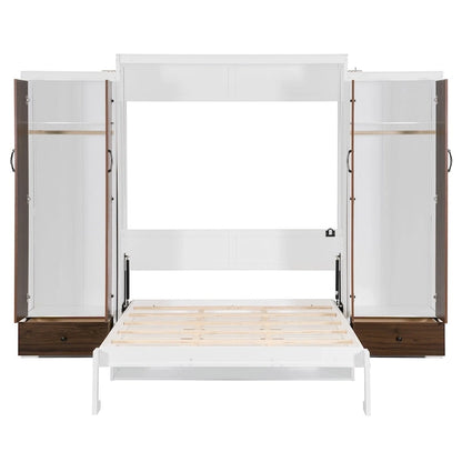 Queen Size Murphy Bed Wall Bed with Closet, Drawers and Table