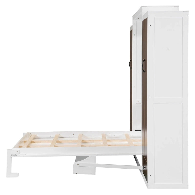 Queen Size Murphy Bed Wall Bed with Closet, Drawers and Table